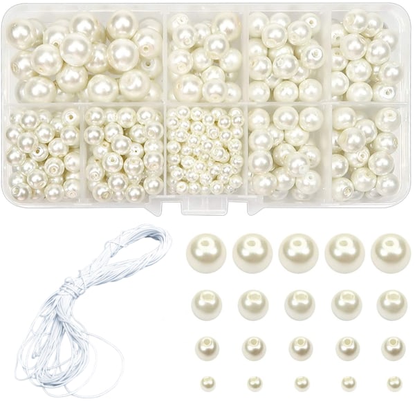 488 bitar glaspärlor Vita runda pärlor för smycken hantverk