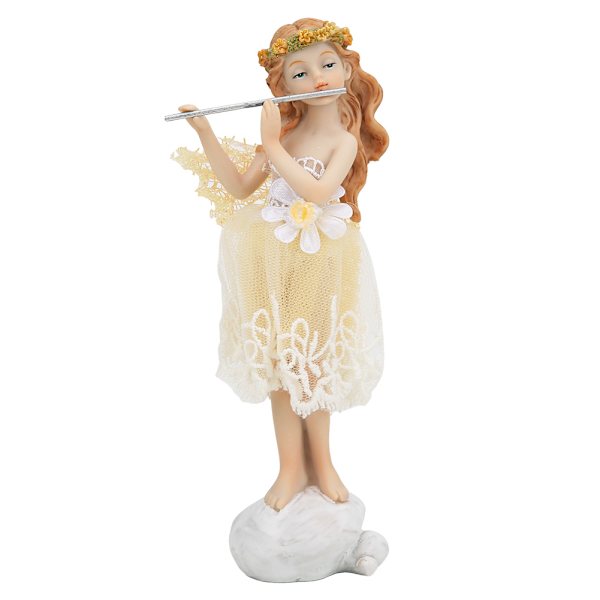 Blomsterfe Figur Spelar Flöjt Elegant Ängel Staty Harts Dekoration Present