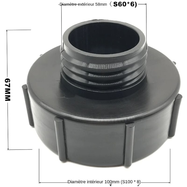 IBC-adapter S100X8 till S60X6 variabel diameter grov gänga lock med kran IBC-tankadapter kranadapter regnvattentank hinkventil trädgårdsslang 100mm
