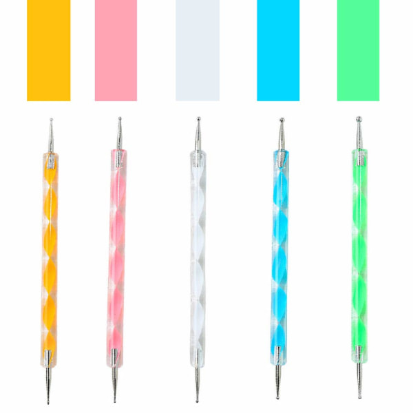 5-delad 2-vägs punktpenna verktyg nail art spets, flerfärgad dot tool set, dot paint nagel kit, används för att prägla mönster lera nail art