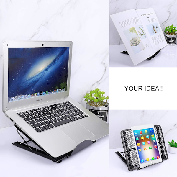 Flerfunktionsställ för bärbar dator Ventilerat rostfritt stål Justerbart Ergonomiskt Lättviktsställ för bärbar dator för MacBook Air Svart