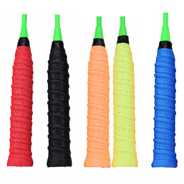 5-pack superabsorberande racketgrepp, PU halkfri racketgrepp, badminton tennis squash baseball handtag grepptejp, superandningsbara perforerade grepp,