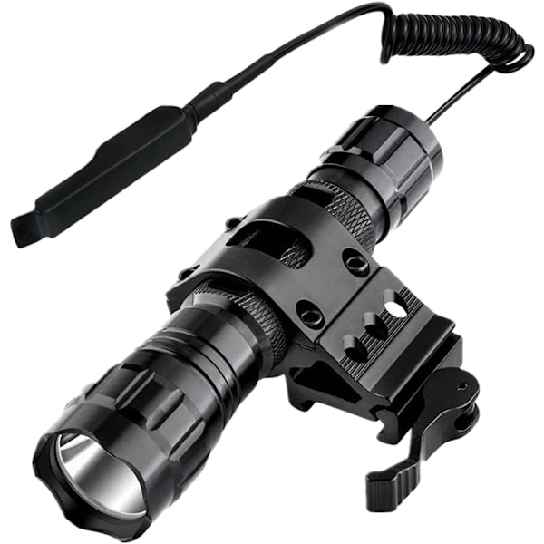 Wf-501B Taktisk jaktlampa, 1500 lumen enkel läges vattentät ficklampa med fjärrtryckbrytare och Picatinny skena offset ring sidomontage