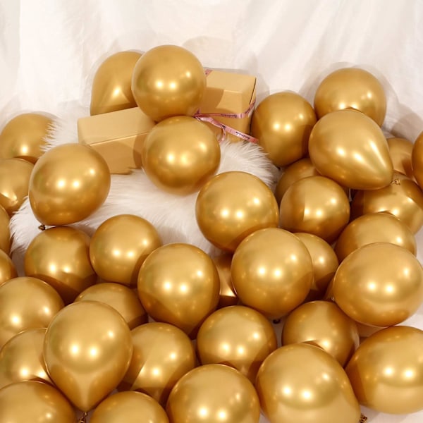 Glänsande Krom Guld Ballonger För Födelsedags- och Bröllopsdekoration, Miljövänligt Latexmaterial, Ljus och Glänsande Yta Förbättrar Feststämningen (Återanvändbara)