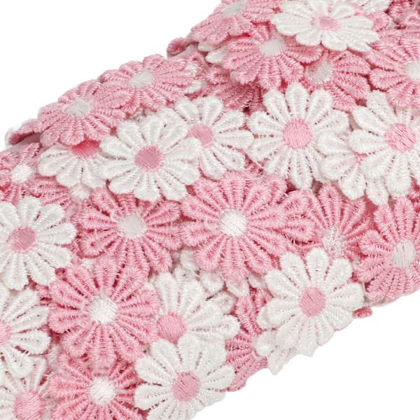 Daisy-lappar 15 meter polyester söta rosa vita blommor bred applikation blomsterlappar för sömnad broderi DIY