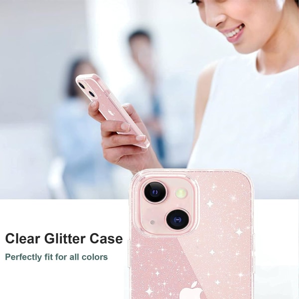 Kompatibel med iPhone 13 Skal Genomskinlig Glitter Sparkle Bling Glittrande Stötsäker Skyddande Söt Smal Tunn Telefonfodral Cover för Kvinnor Flickor - 6,1 tum