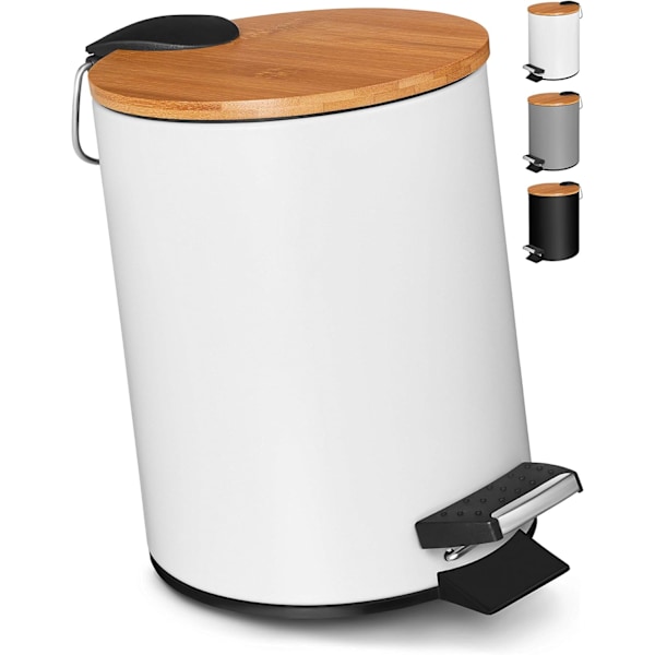 3L Bambu Trälock Papperskorg, Elegant Design Pedalhink med Mjukstängningsmekanism för Badrum, Sovrum och Kök, Fingeravtrycksresistent Yta