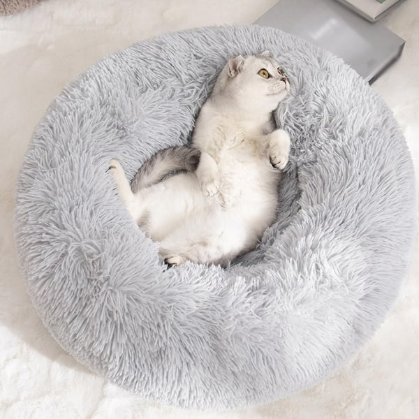 Anti-stress Djurbädd med Donut Cuddler-design, Mjuk Plyschbädd Ger Ledavlastning, Halkfri Botten För Ökad Säkerhet, Enkelt Underhåll och Fluffig