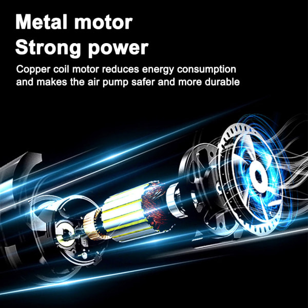 Bärbar luftkompressor Mini-uppblåsare Elektrisk pump, Nödlägesdäckuppblåsare med LCD-display LED-ljus, mobil ström, 2000mAh Laddningsbar Li-ion
