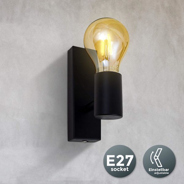 Vägglampa, Vintage Belysning, Retro Design Väggspotlight, Justerbar och Vridbar, E27 Sockel, 60 Watt Max, Glödlampa Ingår Ej, Svart