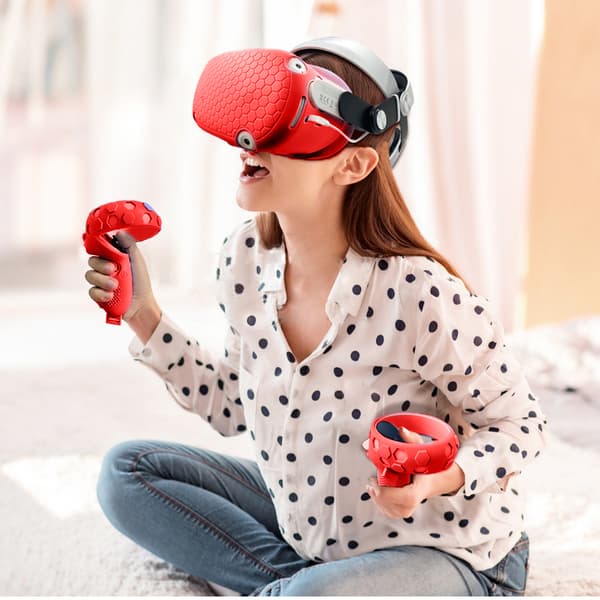 VR Headset Tilbehørssæt – Controller Grip Cover, Front Face Protector, Silikone Face Pad med Linsecover og Thumb Cap