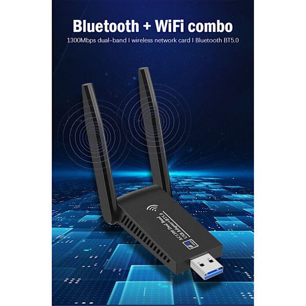 WLAN-adapter USB 3.0 Stick 1800 Mbps WiFi Dubbelband 5 GHz Antenn PC Bluetooth DE
