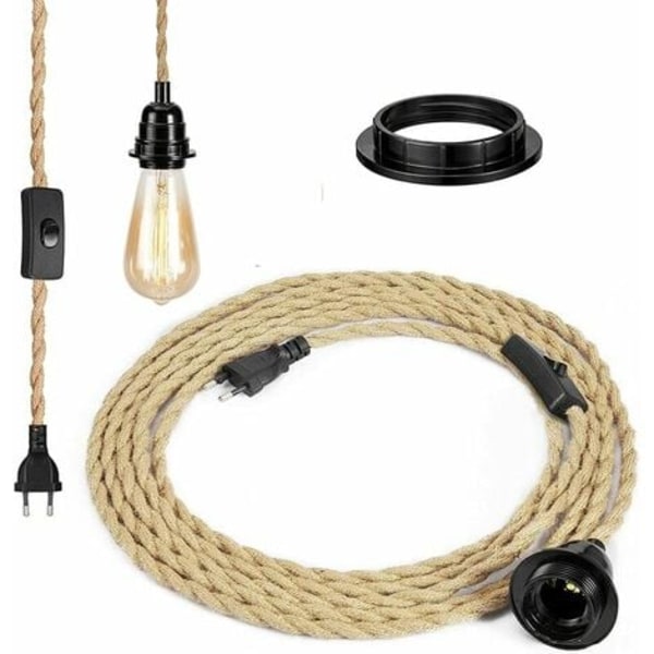 Rephänge i rep, retro E27-sockel med 4,5 meter elkabel och strömbrytare, för rep-hänglampa (glödlampa ingår ej), Superma YOIURT