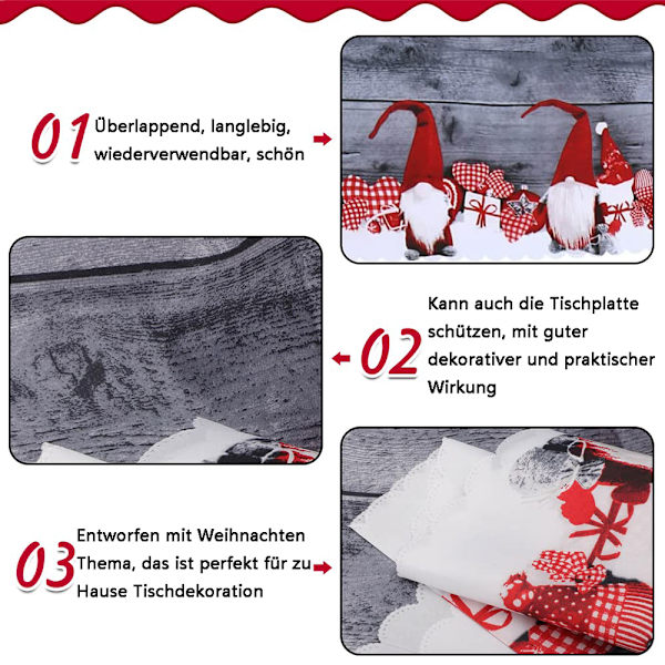 Julduk, 180 x 150 cm rektangulär lång julduk bordslöpare grå Xmas duk matsal duk, stor tvättbar