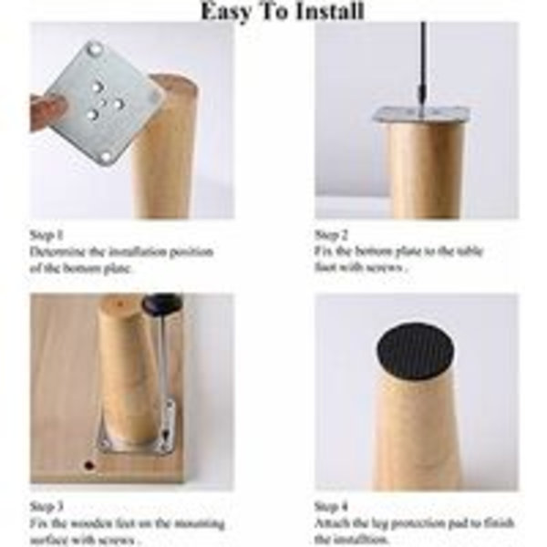 Sats med 4 trämöbler Ben 30 cm Raka soffbord Ben Kök Möbel Ben Valnöt Finish med installationstillbehör för