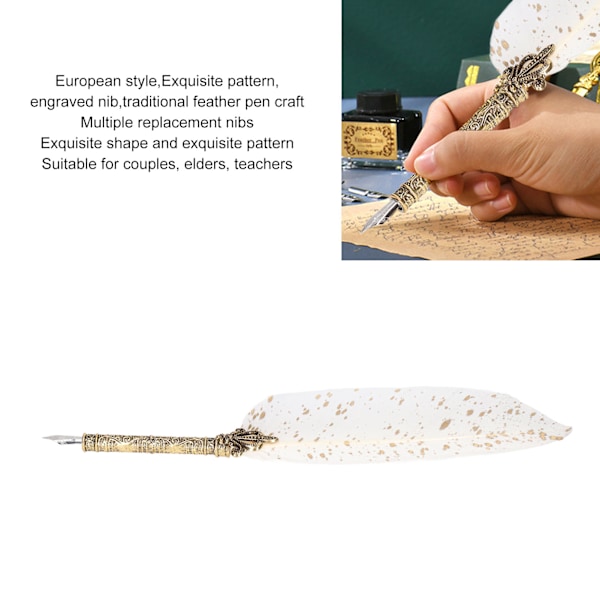 Fjäderpenna set med 10 utbytbara spetsar Eldlack vax Brevöppnare Pennhållare Bläck Tom flaska Retro Quill Pen Set Vit