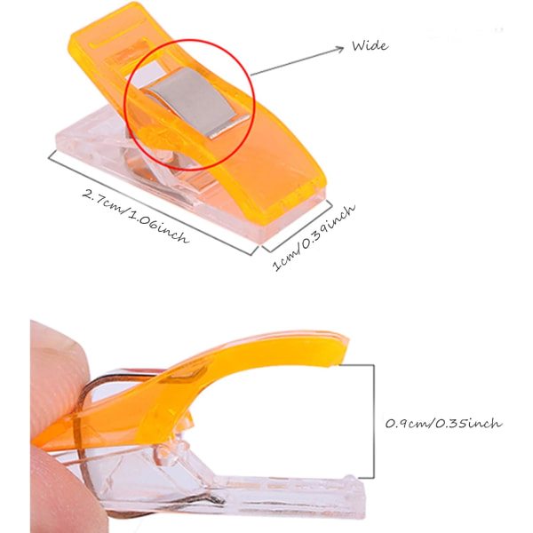 100 st syklämmor i olika färger, quiltade klämmor med markeringar för hantverk, bindning, virkning, stickning, upphängning