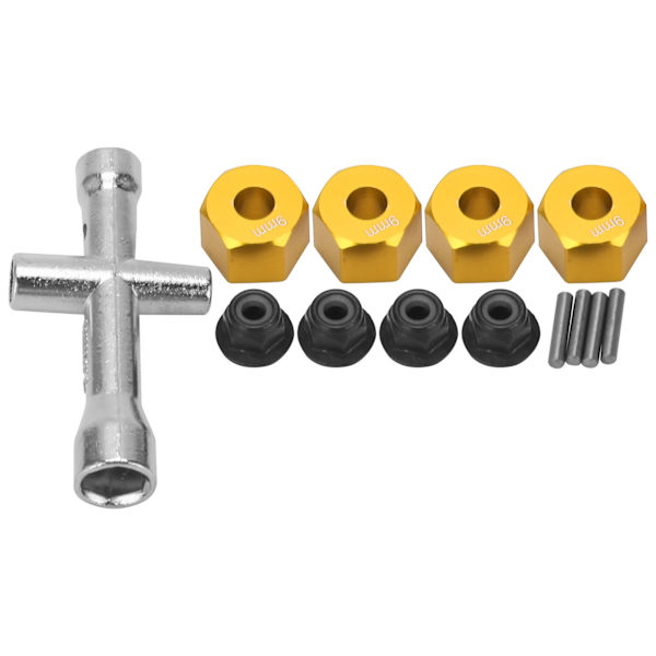 12mm hjulnavadapter 9mm tjock M4 flänslås muttrar korsnyckelsats för 1/10 RC bil guld