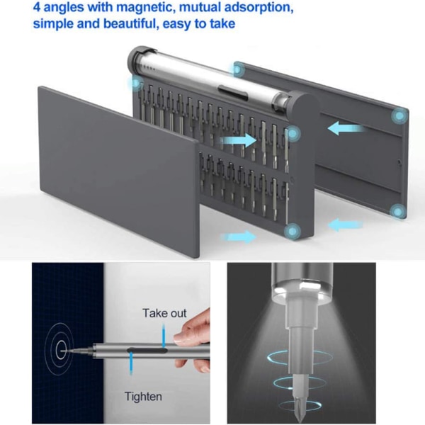 Mini elektrisk skruvmejsel, liten bärbar sladdlös power med 55 precisionsbitar och magnetmatta , praktiskt reparationsverktyg för watch