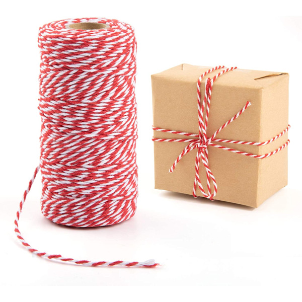 Snöre, Bomullshantverkssnöre, Högpresterande  Julsnöre, Perfekt för presentförpackning, DIY-hantverk (Rödvit)