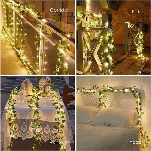 Utomhus Ljusslinga, Konstgjord Murgröna Ljusslinga, 100 LED, 10 m / 32 ft, 8 Lägen, Solcellsdriven Utomhus Ljusslinga för Trädgård, Träd, Uteplats, Jul