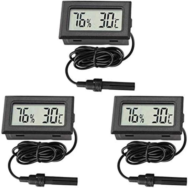 3x Mini LCD digital termometer Hygrometer Temperatur Fuktighetsmätare med extern sensor för kyl och frys akvarium