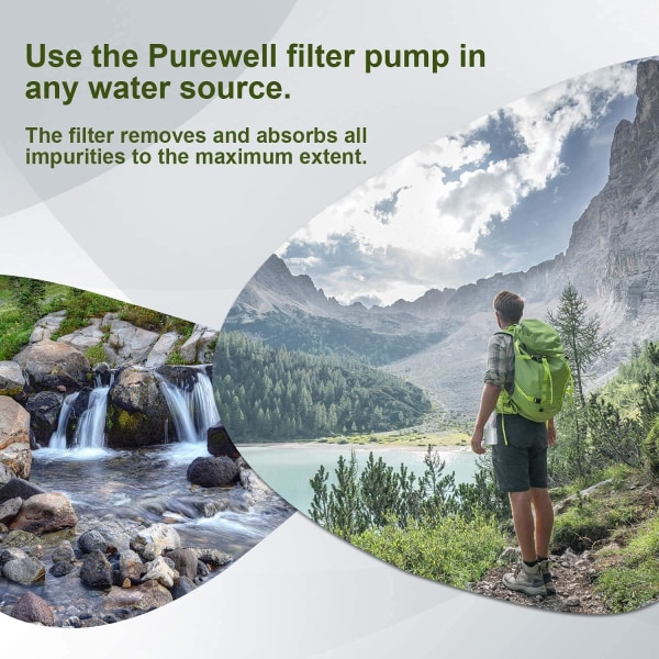 Vattenrenare pump med utbytbart kolfilter 0,01 mikron vattenfilter, 4 filterstadier, bärbar utomhus nöd- och överlevnadsväxel - camping,