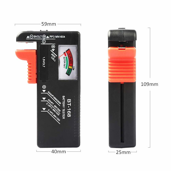 Batteritest, universell liten batteritest för AAA AA C D 9V 1,5V, knappcellsbatteritest - liten voltmätare för alla batterier
