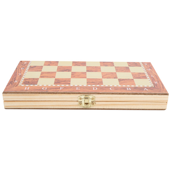 3 i 1 Fällbar Trä Schack Set Bräde Dam Backgammon Draughts Bordsspel Leksak