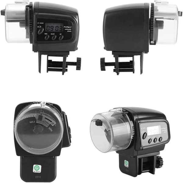 Akvariefoderautomat för torrfoder, flexibla matningslägen för flingor, pellets och tabletter, digital timer, batteridriven akvariefoderautomat