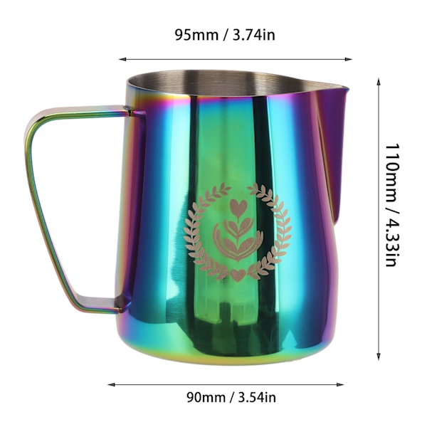 Mjölkskummare 304 Rostfritt Stål Drag Blomkopp Kaffe Mjölkskummare 600ml Spetsig Mun Färgglad