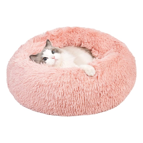 Rund Donut Bed For Hund Katt Plysch Lugnande Bekväm Liggmatta Korg Rosa 60cm