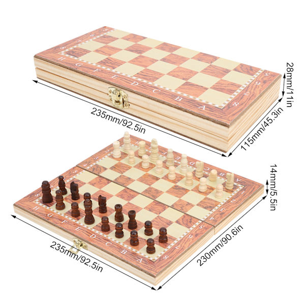 3 i 1 Fällbar Trä Schack Set Bräde Dam Backgammon Draughts Bordsspel Leksak