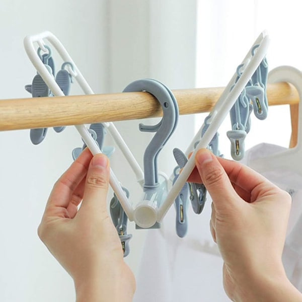 Bärbar Hängande Torkställning för Tvätt, Vikbar Klämma och Dropphängare med 12 Klämmor för Babykläder Handskar, Utrymmesbesparande Design, Långvarig