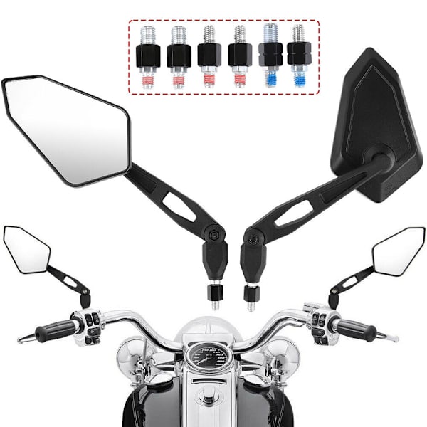 1 par E-godkända universella backspeglar i svart aluminiumlegering 8/10 mm för motorcykel och scooter