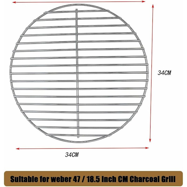 7440 34CM Ljus Nickelpläterat Stål Grillgaller för Weber Charcoal Kettle 47CM Charcoal Barbecue Grillar, Weber One-Touch, Bar-B-Kettle, Smokey