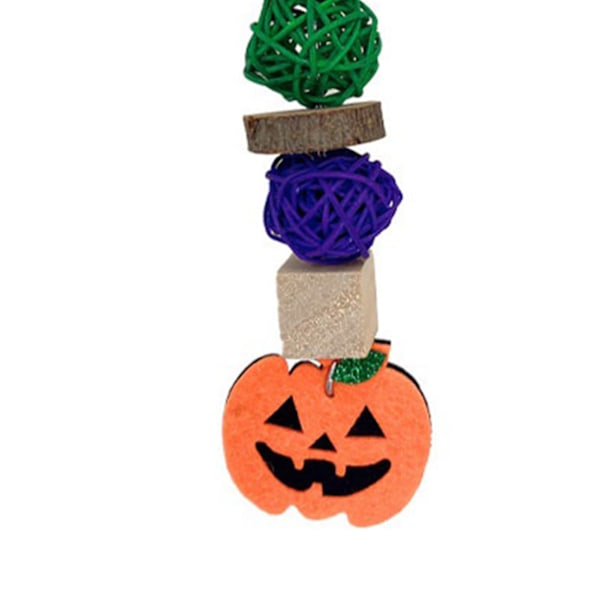 Halloween Fågel Tuggleksaker Äppelträ Rottingboll Näbb Slipning Papegojbur Hängande Leksak med Pumpa Dekor för Parakiter Löv Pumpa