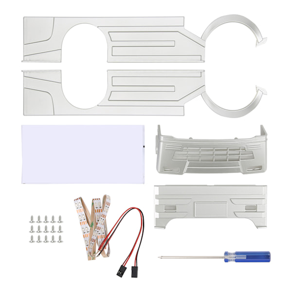 RC bred karosseri kit stort omgivande lock LED-ljusmodifieringssatser för WPL D12 RC-lastbil silvergrön