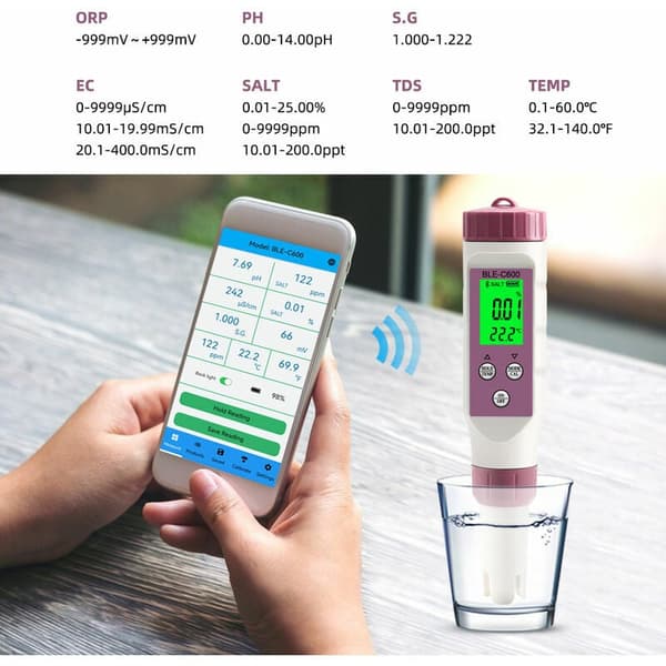 7-i-1 Højfølsom Sonde Til Drikkevand Hydroponics, Bred Anvendelse Smart Design Med Bluetooth-Forbindelse
