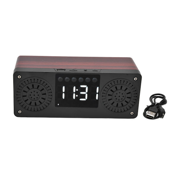 Högtalare Röd Dubbel Högtalare Digital Display Klocka 360° Tredimensionell Surround Trä Högtalare Subwoofer