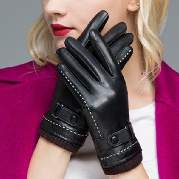 Vinterläderhandskar för kvinnor, ullfleecefodrade varma handskar M
