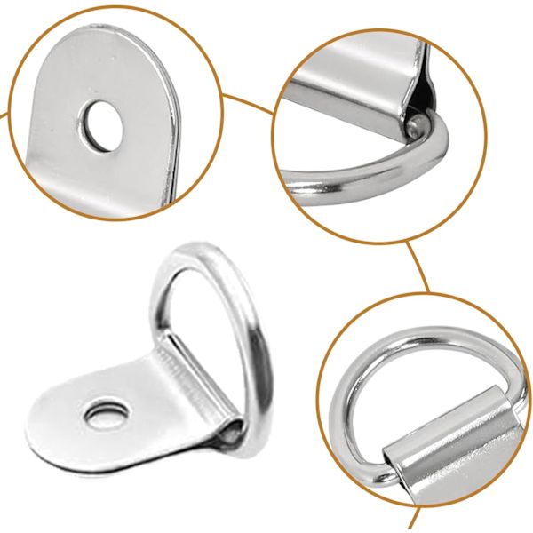 Rostfria Spännringar 20 Stycken D-Ringar Ankarfästen för Trailers Tung Maskiner Elverktyg Camping 36x25mm Silver