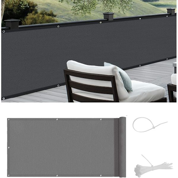 Brise-Vue för balkong PES Sekretesskydd Skärm Vindskydd UV-skydd Ogenomskinlig Väderbeständig, 90x400cm, Antracit