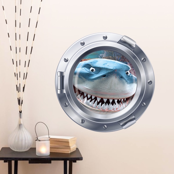 3D kakel klistermärke haj ubåt fönster väggdekal