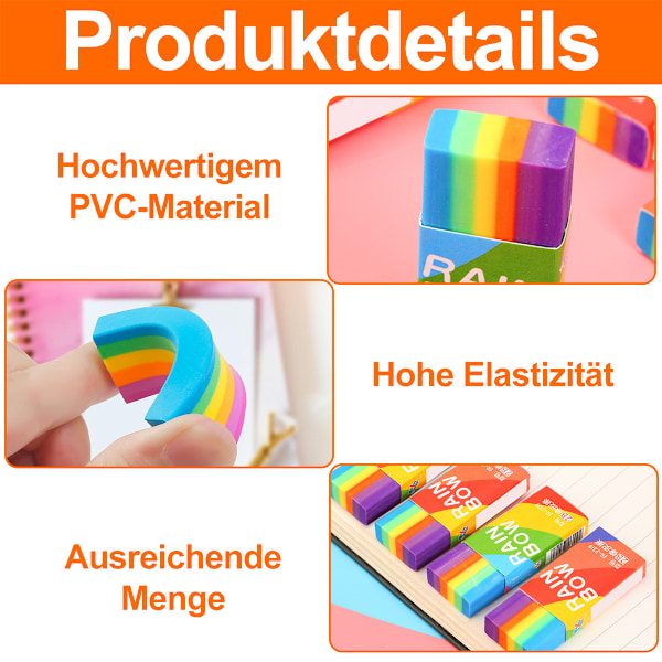 4-pack regnbågsfärgade 2B-suddgummin, mjuka suddgummin, suddgummin för skolan, miniradergummin, suddgummin för skolan, skissrum, kontor, konst,