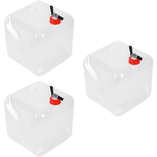 Hopfällbar vattenflaska, 3 st 15l dricksvatten Jerrican, flaska med hopfällbar kran, hopfällbar vattenbehållarepåse, transparent hopfällbar vatten