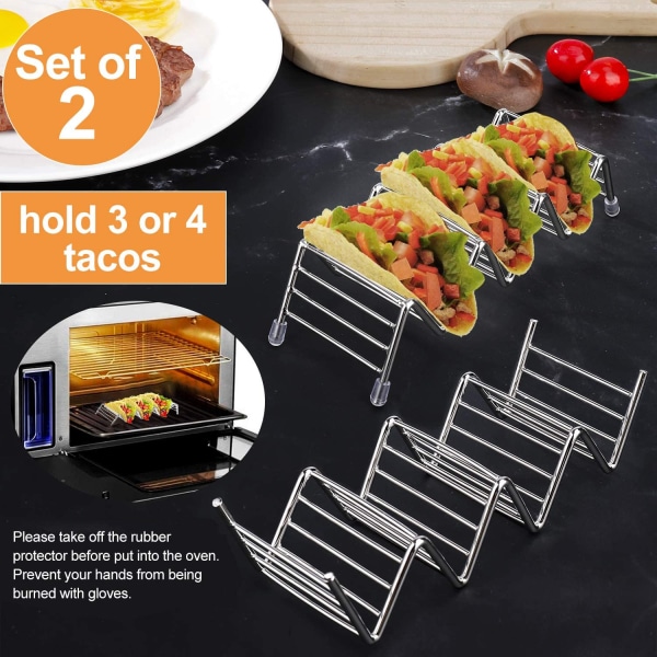 Tacohållare i rostfritt stål: 2 Tacoställ för servering av mjuka och