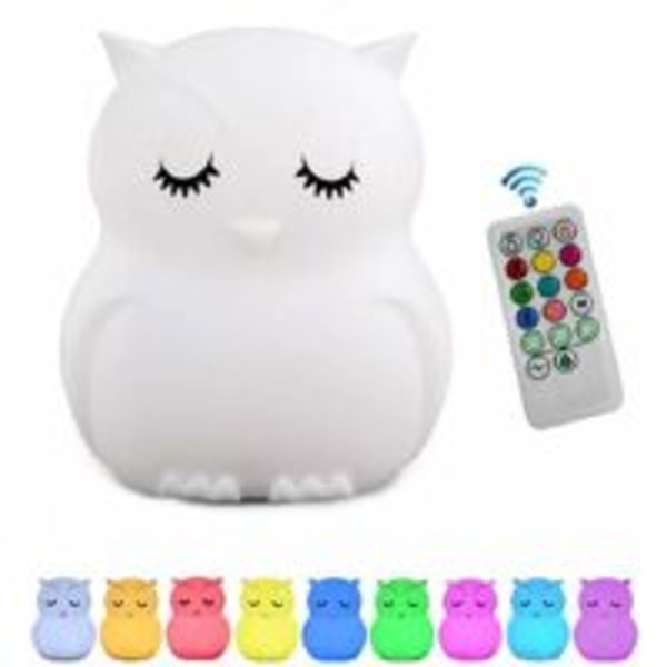 Barnrumslampa Baby Owl Flerfärgad Uppladdningsbar LED 9 Färger Baby (Fjärrkontroll + Touch Dimm) Uggla