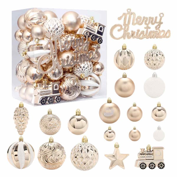 Juldekorationer 65 st Ljus Champagne Vit Målade Julgranskulor Set Hängande Ornament Julgransdekoration Hänge
