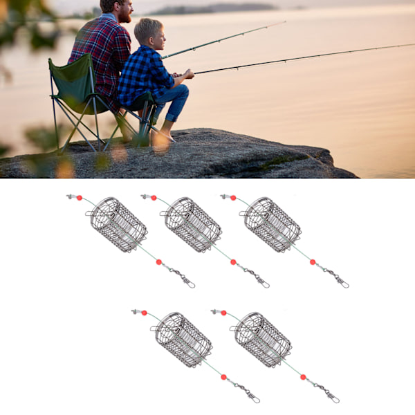 5 st fiskebete burar lockbete bur rostfritt stål fiskefälla korg matare hållare M